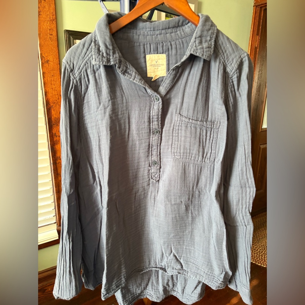 American Eagle Outfitters Blue Button-Down Shirt